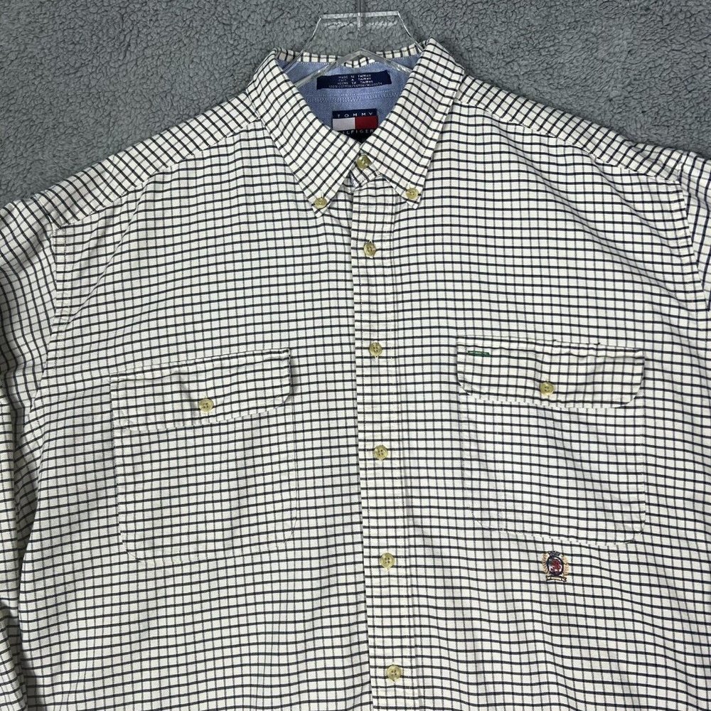 Tommy Hilfiger Mens X-Large Long Sleeve Shirt Blue Plaid Gingham Button Down XL